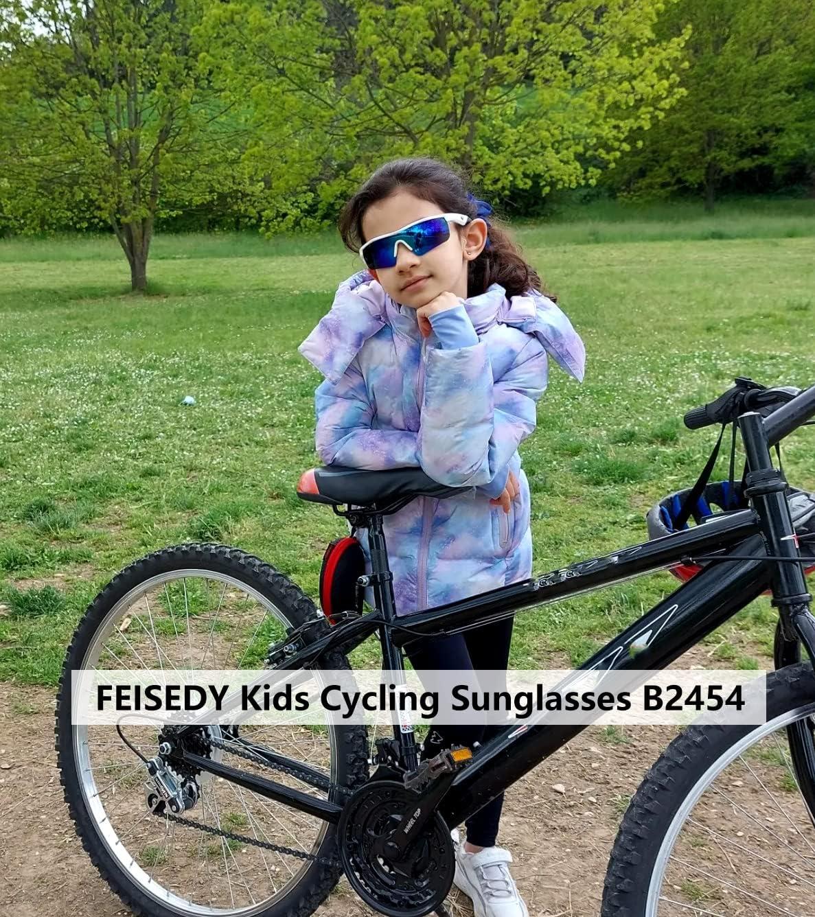 image:imageFEISEDY Kids Teens Baseball Polarized Sunglasses Sports TR90 Frame Boys Girls Cycling B2454Whiteblue