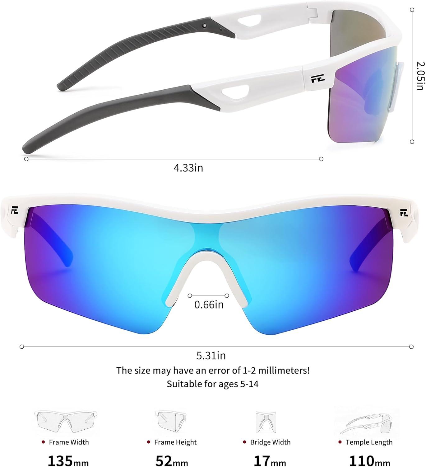 image:imageFEISEDY Kids Teens Baseball Polarized Sunglasses Sports TR90 Frame Boys Girls Cycling B2454Whiteblue