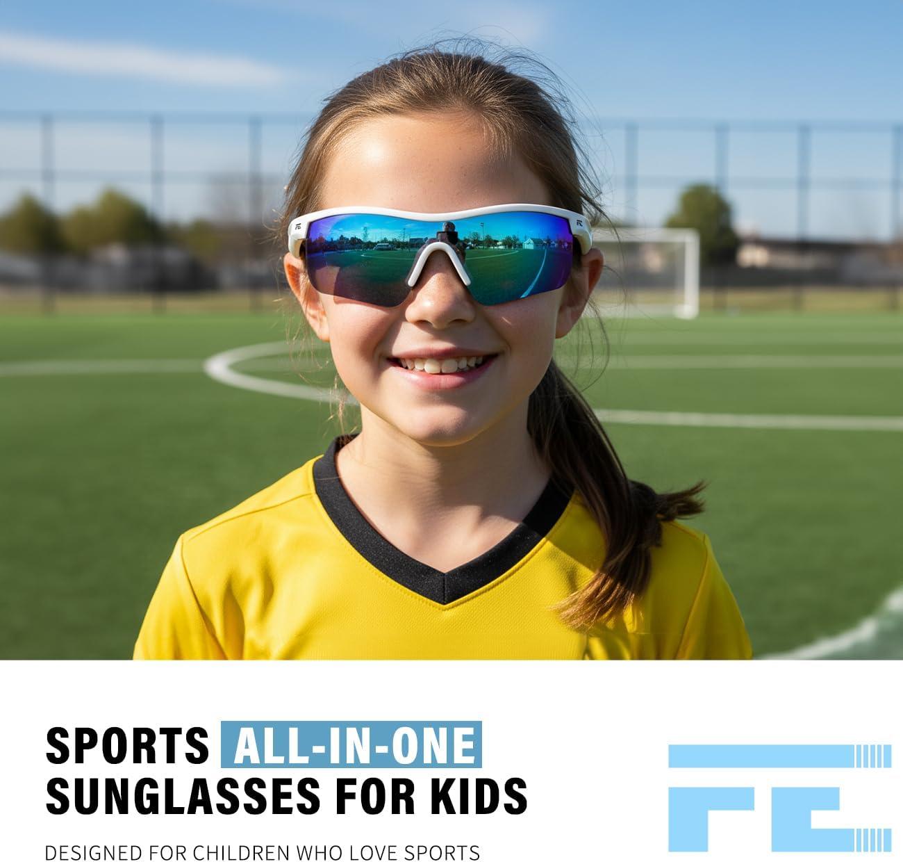 image:imageFEISEDY Kids Teens Baseball Polarized Sunglasses Sports TR90 Frame Boys Girls Cycling B2454Whiteblue