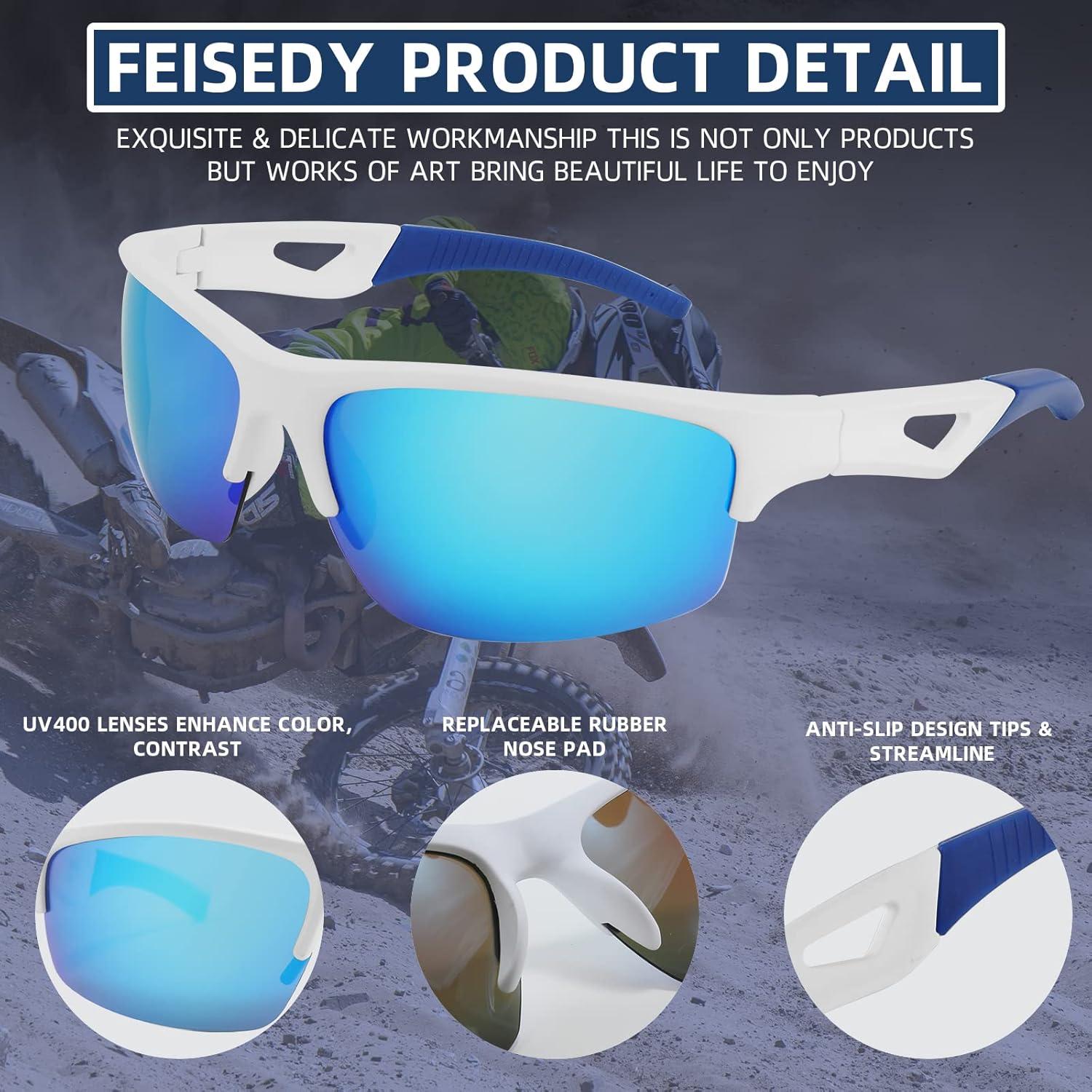 image:imageFEISEDY Polarized Sports Sunglasses Driving Cycling Shades For Men Women Baseball Running UV Protection Sunglasses B2878Blue Mirrored