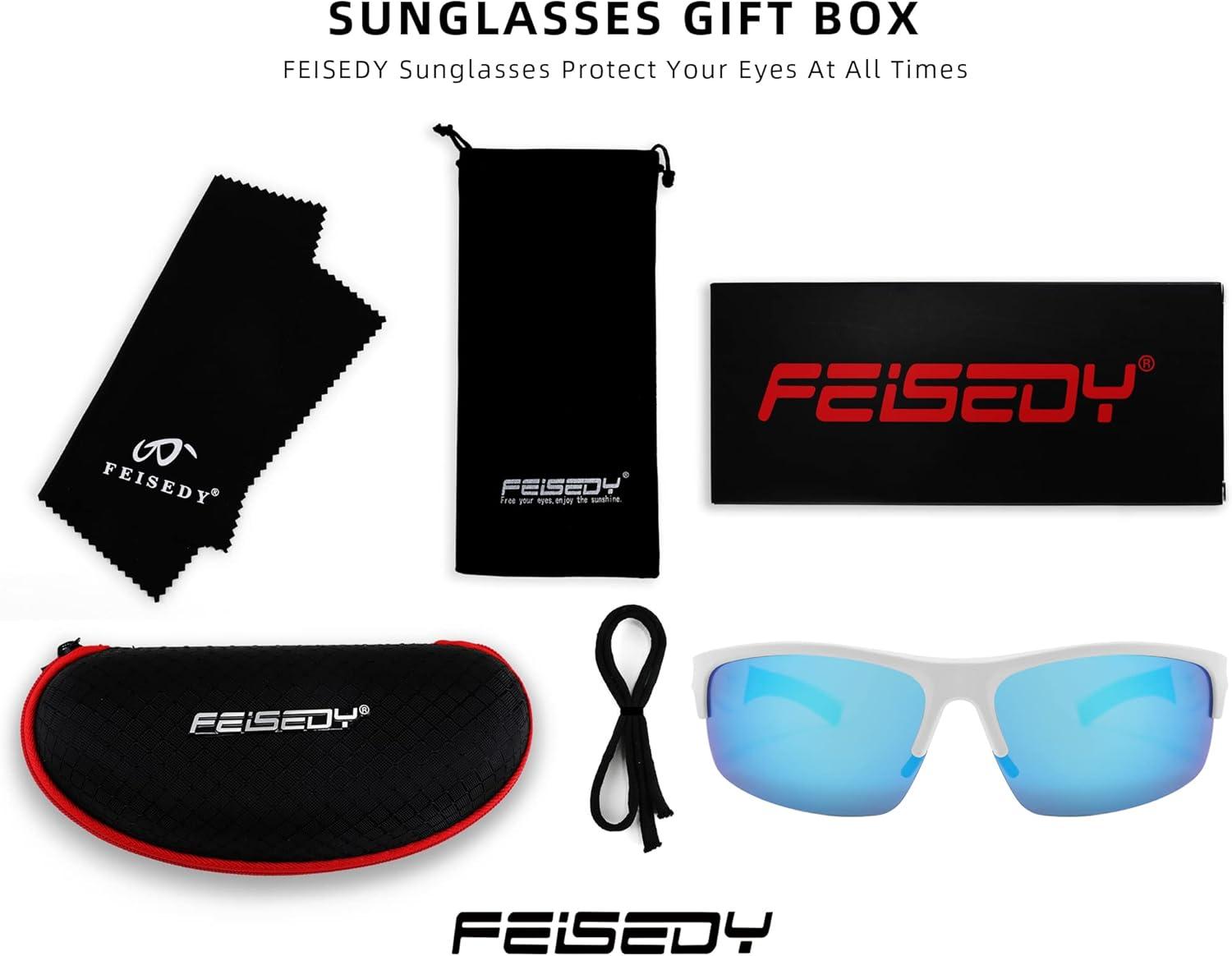 image:imageFEISEDY Polarized Sports Sunglasses Driving Cycling Shades For Men Women Baseball Running UV Protection Sunglasses B2878Blue Mirrored