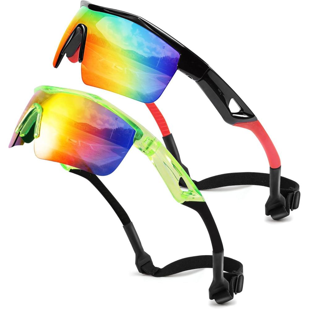 image:imageFEISEDY Kids Teens Baseball Polarized Sunglasses Sports TR90 Frame Boys Girls Cycling B24542pack Black Redtransparent Green Red