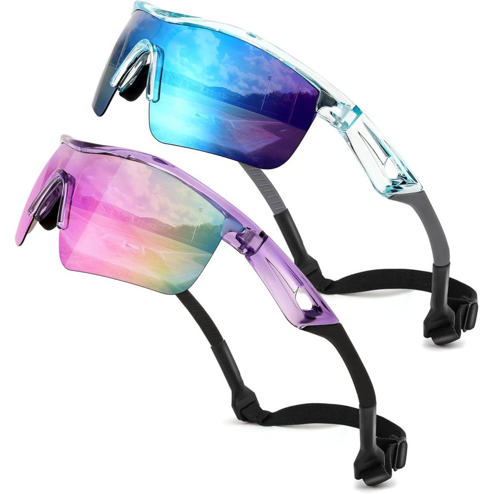 image:imageFEISEDY Kids Teens Baseball Polarized Sunglasses Sports TR90 Frame Boys Girls Cycling B24542pack Transparent Purple Purpletransparent Blue Blue