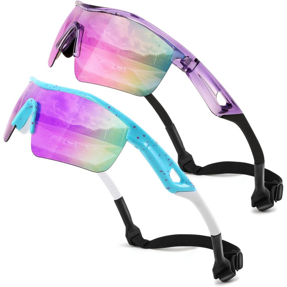 image:imageFEISEDY Kids Teens Baseball Polarized Sunglasses Sports TR90 Frame Boys Girls Cycling B24542pack Transparent Purplespot Blue Purple