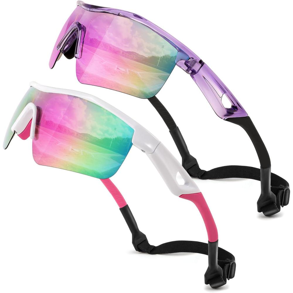 image:imageFEISEDY Kids Teens Baseball Polarized Sunglasses Sports TR90 Frame Boys Girls Cycling B24542pack Transparent Purplewhite Pink