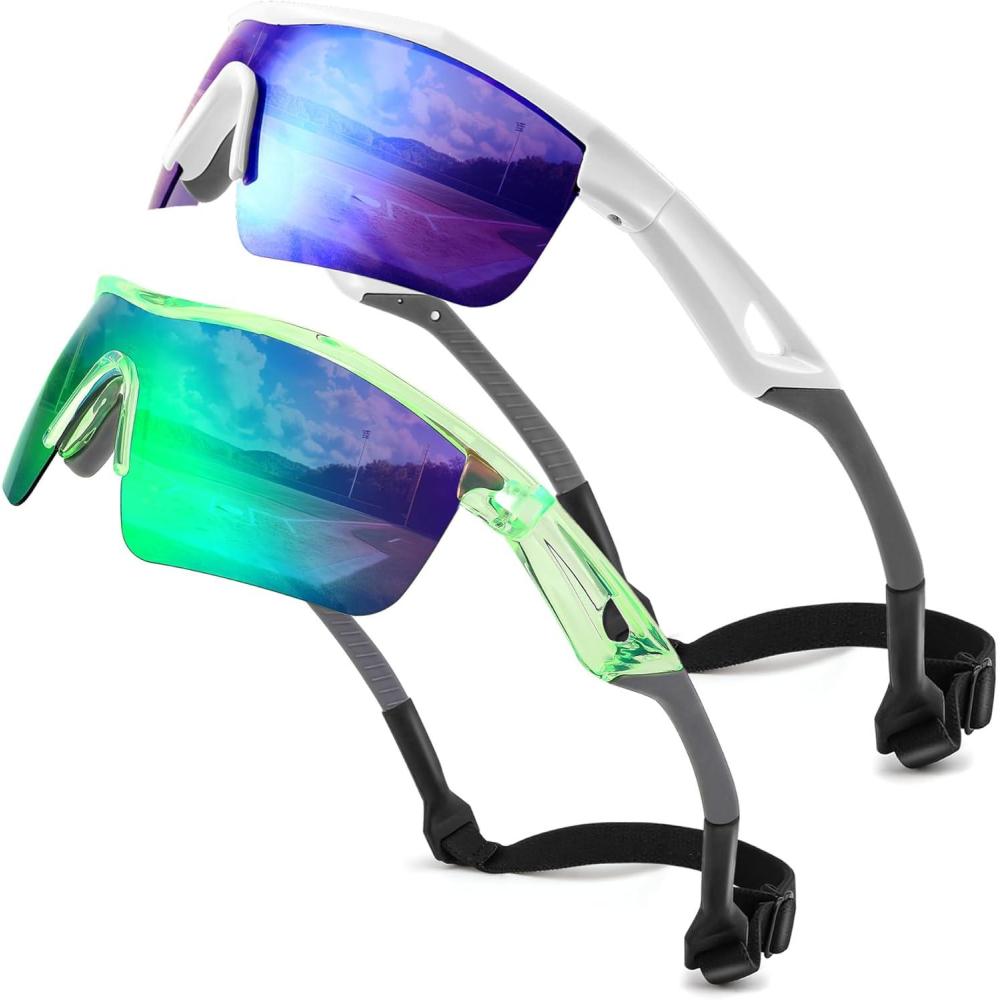 image:imageFEISEDY Kids Teens Baseball Polarized Sunglasses Sports TR90 Frame Boys Girls Cycling B24542pack White Bluetransparent Green Green