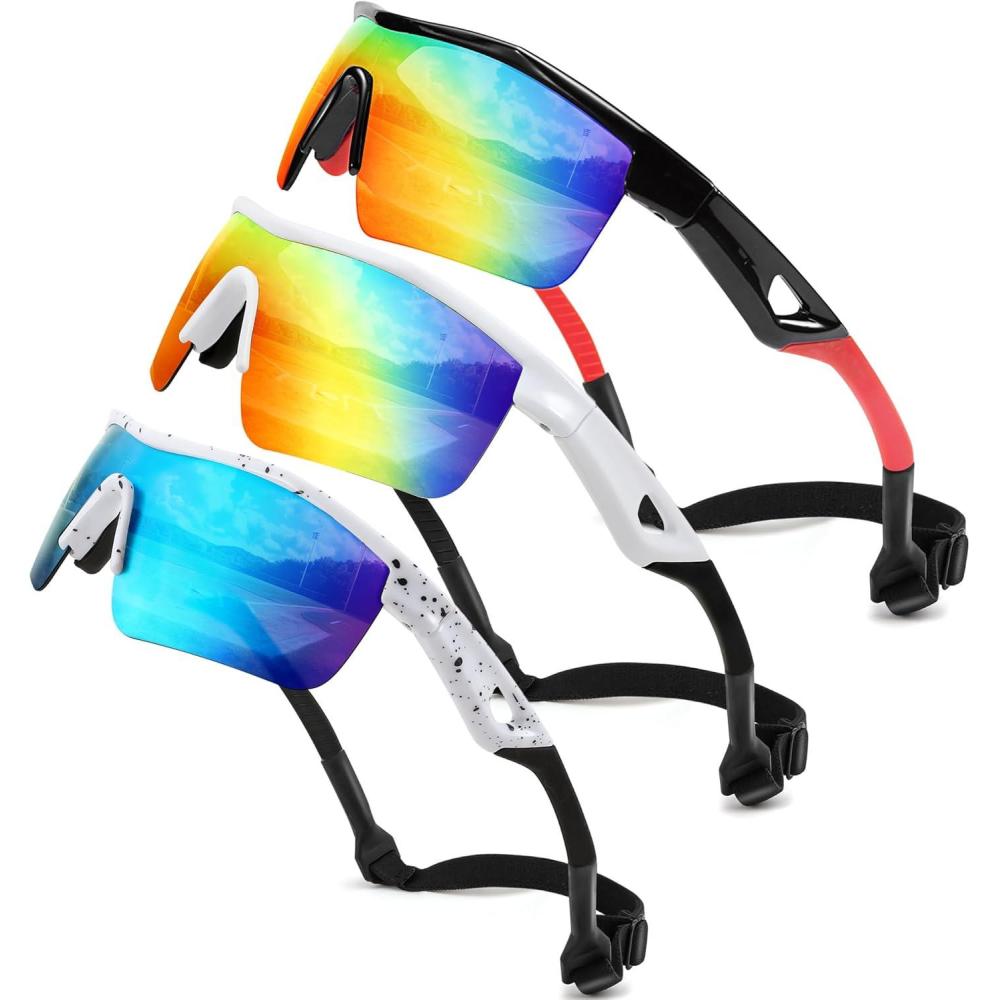 image:imageFEISEDY Kids Teens Baseball Polarized Sunglasses Sports TR90 Frame Boys Girls Cycling B24543pack Black Redwhite Redspot White Blue