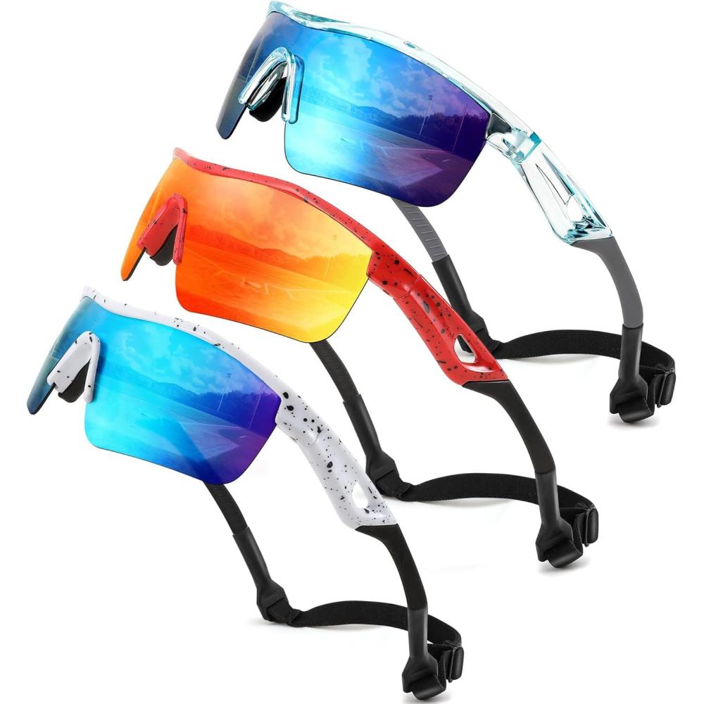 image:imageFEISEDY Kids Teens Baseball Polarized Sunglasses Sports TR90 Frame Boys Girls Cycling B24543pack Transparent Blue Bluespot Redspot White Blue