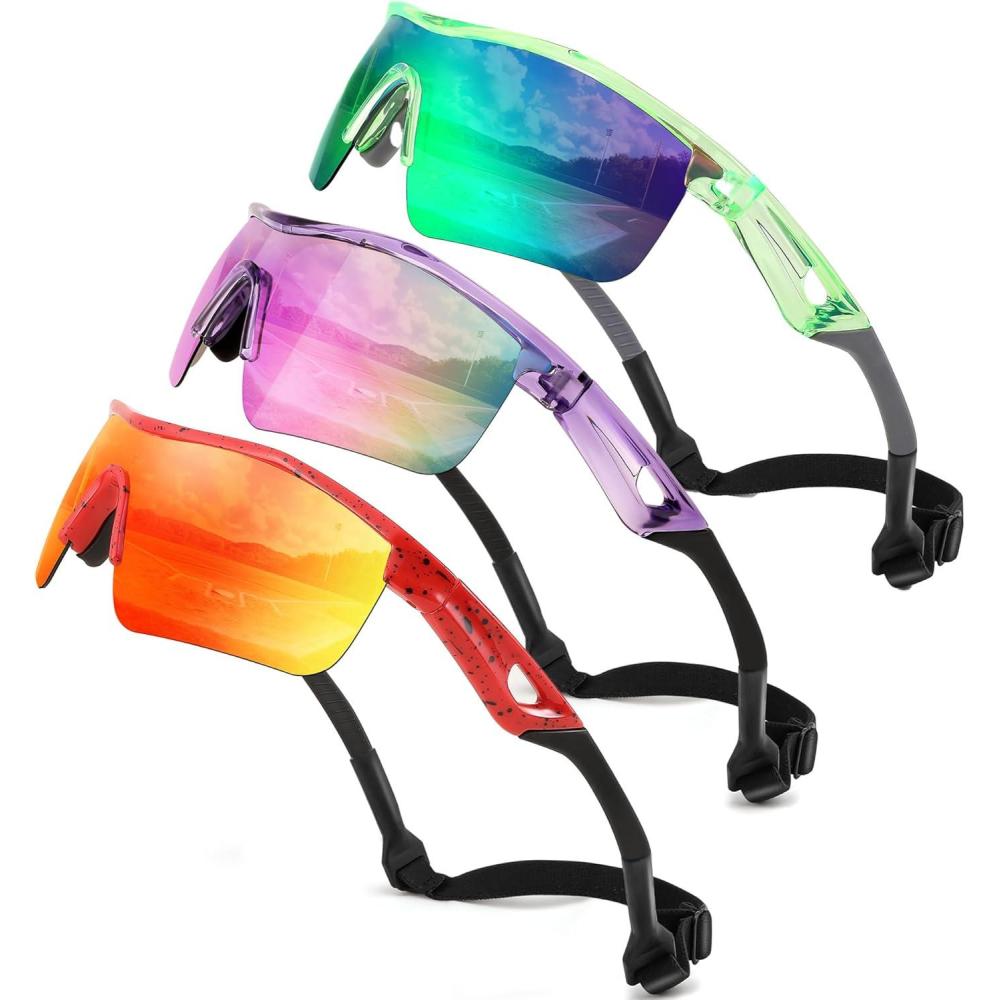 image:imageFEISEDY Kids Teens Baseball Polarized Sunglasses Sports TR90 Frame Boys Girls Cycling B24543pack Transparent Green Greentransparent Purple Purplespot Red