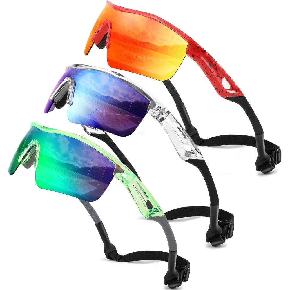 image:imageFEISEDY Kids Teens Baseball Polarized Sunglasses Sports TR90 Frame Boys Girls Cycling B24543pack Transparent Grey Bluetransparent Green Greenspot Red