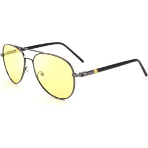 FEISEDY Aviator Polarized Night Driving Sunglasses Anti Glare Yellow Lens B2668(02 Grey Frame)