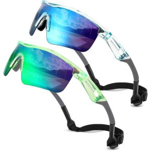 FEISEDY Kids Teens Baseball Polarized Sunglasses Sports TR90 Frame Boys Girls Cycling B2454(2pack Transparent Green & Green+transparent Blue & Blue)