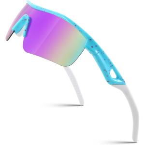 FEISEDY Kids Teens Baseball Polarized Sunglasses Sports TR90 Frame Boys Girls Cycling B2454(Spot Blue-purple)