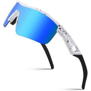 FEISEDY Kids Teens Baseball Polarized Sunglasses Sports TR90 Frame Boys Girls Cycling B2454(Spot White-blue)
