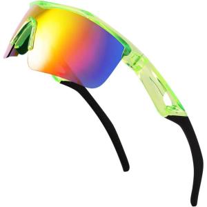 FEISEDY Kids Teens Baseball Polarized Sunglasses Sports TR90 Frame Boys Girls Cycling B2454(Transparent Green-red)