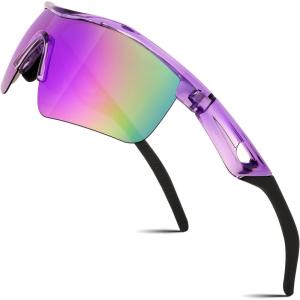 FEISEDY Kids Teens Baseball Polarized Sunglasses Sports TR90 Frame Boys Girls Cycling B2454(Transparent Purple-purple)