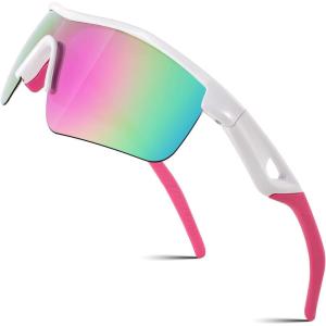 FEISEDY Kids Teens Baseball Polarized Sunglasses Sports TR90 Frame Boys Girls Cycling B2454(White- Pink)