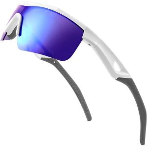 FEISEDY Kids Teens Baseball Polarized Sunglasses Sports TR90 Frame Boys Girls Cycling B2454(White-blue)