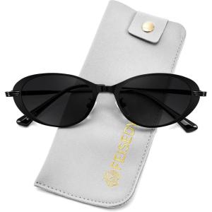 FEISEDY Metal Oval Sunglasses UV400 Protection for Women and Men, Classic Retro Trendy Suitable for Driving Fishing B0429(Black Frame + Grey Lens)