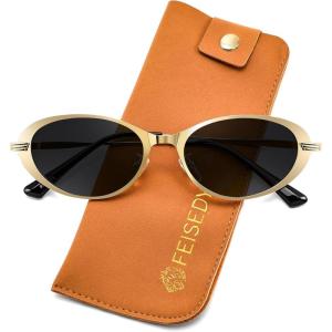FEISEDY Metal Oval Sunglasses UV400 Protection for Women and Men, Classic Retro Trendy Suitable for Driving Fishing B0429(Gold Frame + Grey Lens)