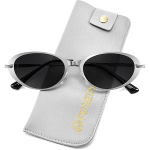FEISEDY Metal Oval Sunglasses UV400 Protection for Women and Men, Classic Retro Trendy Suitable for Driving Fishing B0429(Silver Frame + Grey Lens)