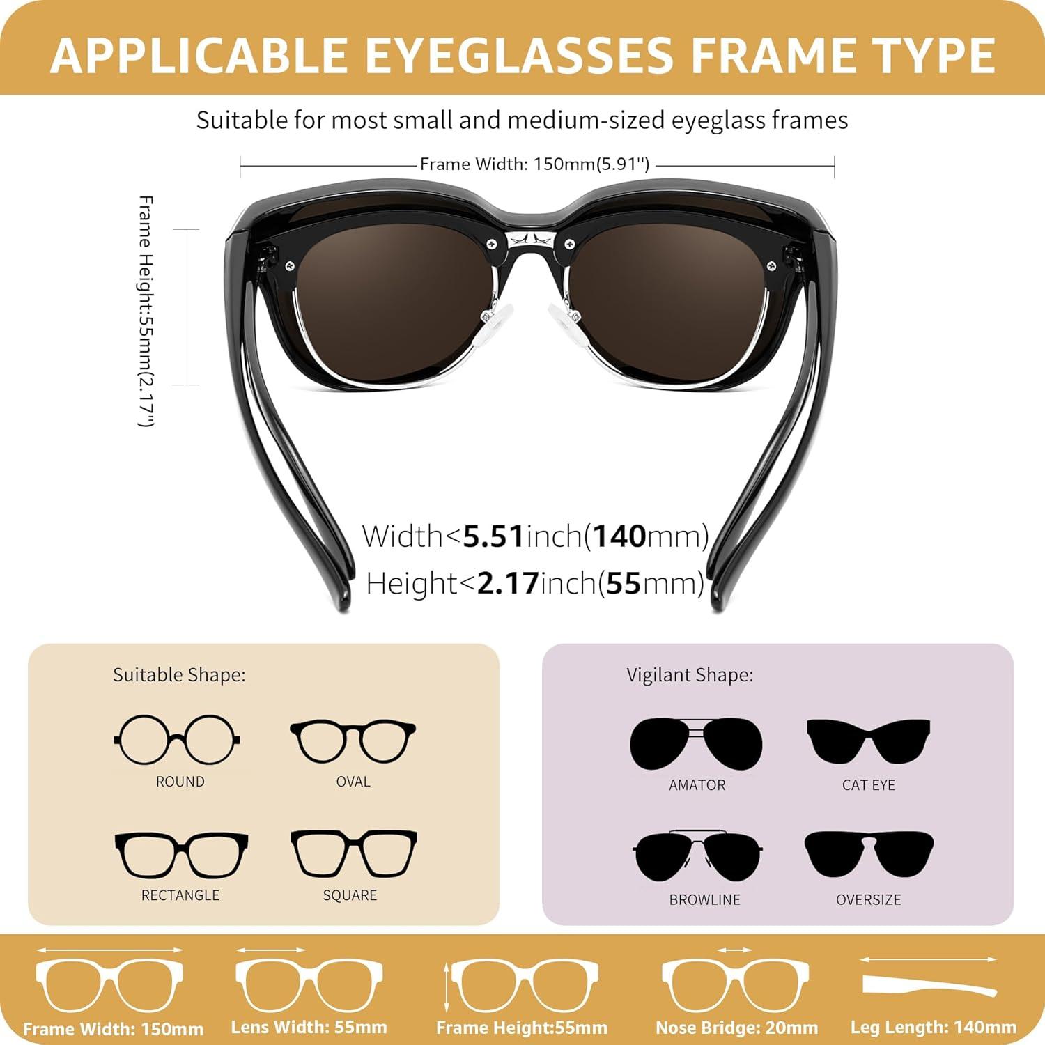 image:imageFEISEDY Fit Over Glasses Polarized Sunglasses UV400 Protection for Driving amp Outdoor Activities B0328Black Frame Blue Mirror Lens