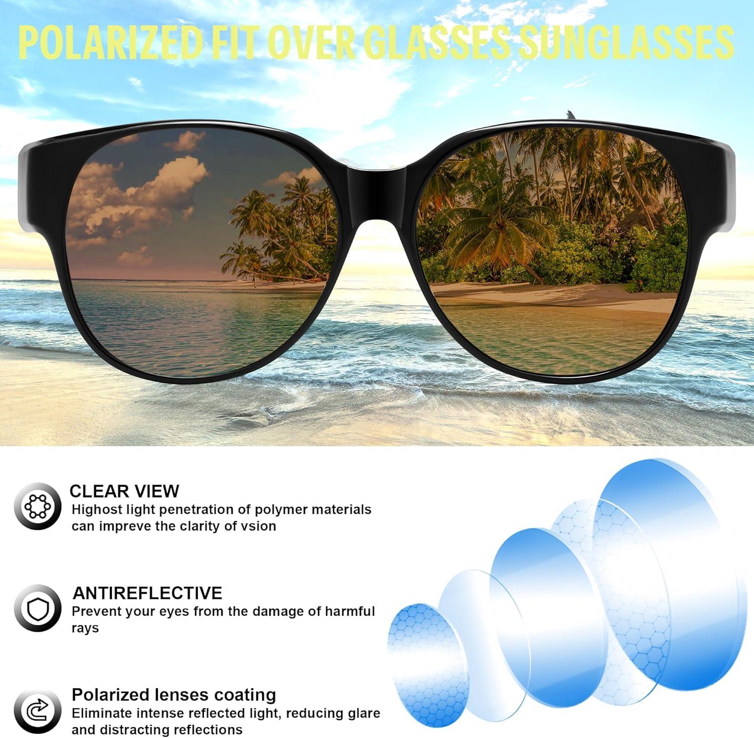 image:imageFEISEDY Fit Over Glasses Polarized Sunglasses UV400 Protection for Driving amp Outdoor Activities B0328Black Frame Blue Mirror Lens