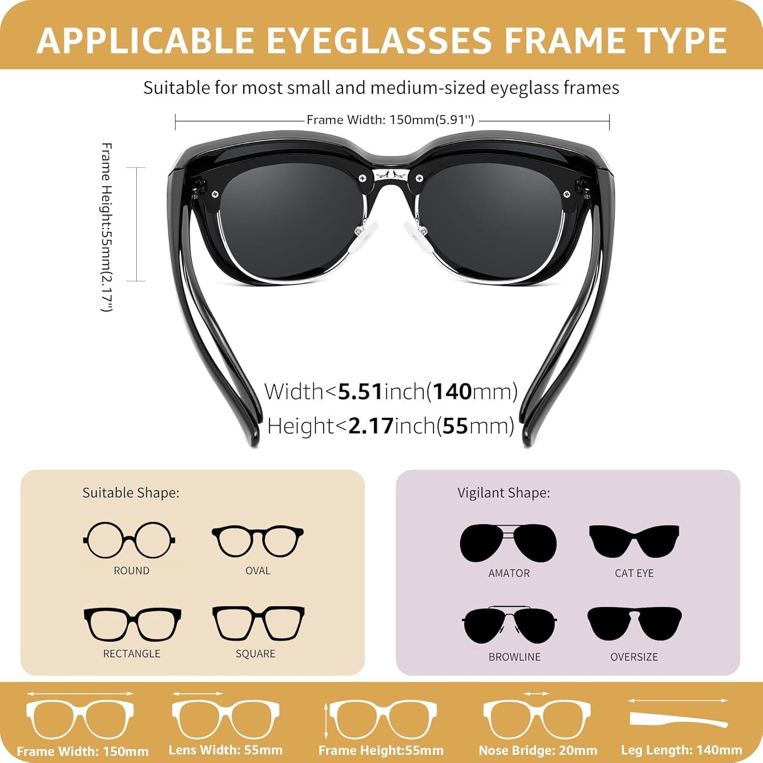 image:imageFEISEDY Fit Over Glasses Polarized Sunglasses UV400 Protection for Driving amp Outdoor Activities B0328Black Frame Grey Lens