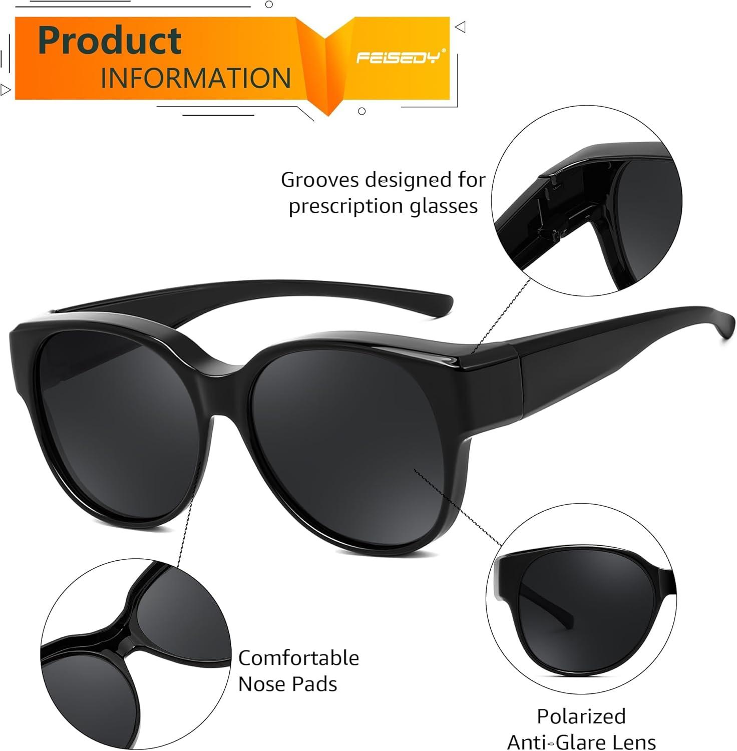 image:imageFEISEDY Fit Over Glasses Polarized Sunglasses UV400 Protection for Driving amp Outdoor Activities B0328Black Frame Grey Lens