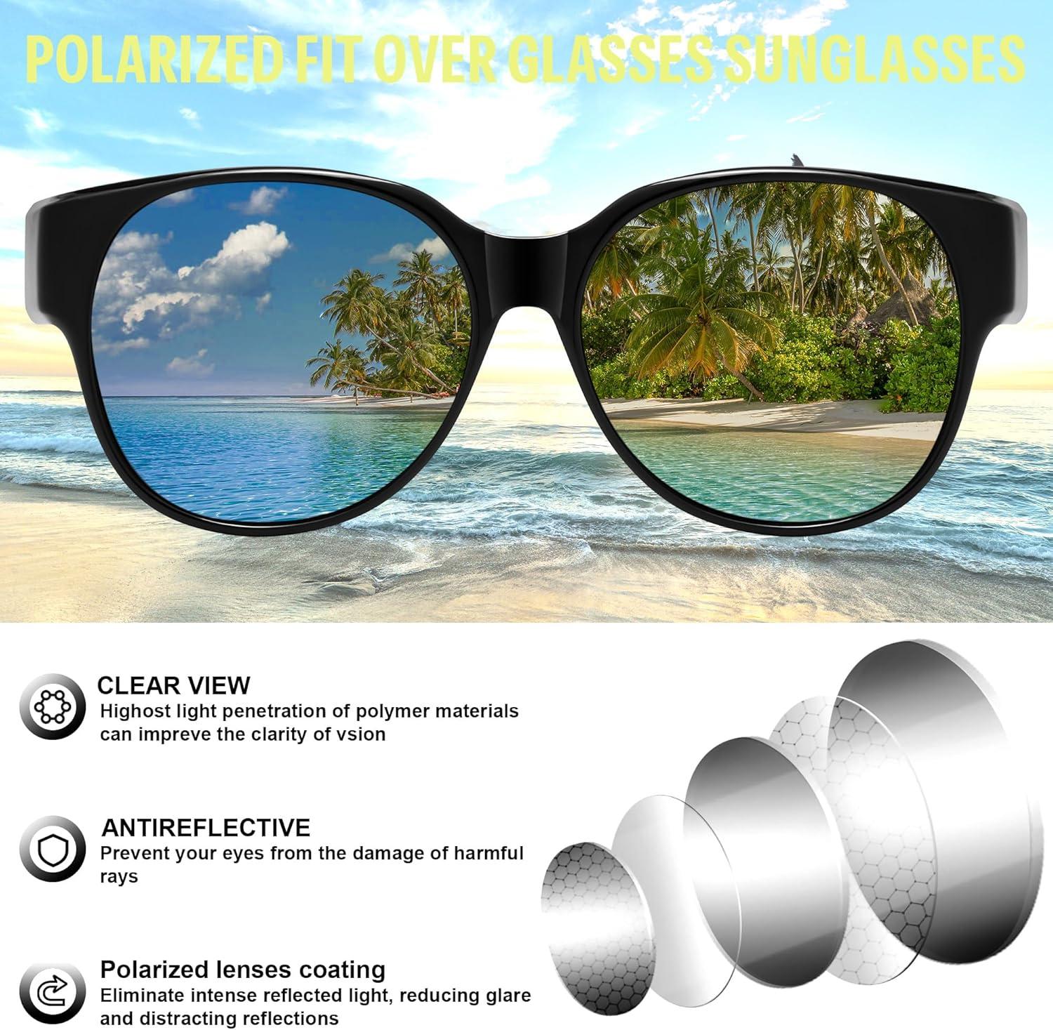 image:imageFEISEDY Fit Over Glasses Polarized Sunglasses UV400 Protection for Driving amp Outdoor Activities B0328Black Frame Grey Lens