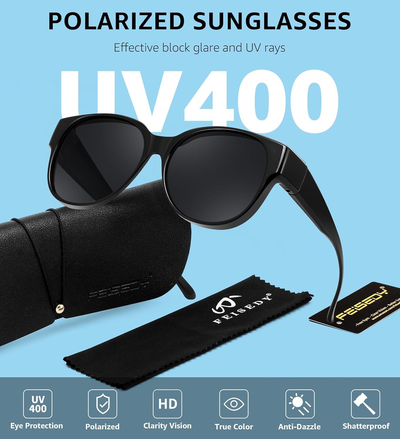 image:imageFEISEDY Fit Over Glasses Polarized Sunglasses UV400 Protection for Driving amp Outdoor Activities B0328Black Frame Grey Lens