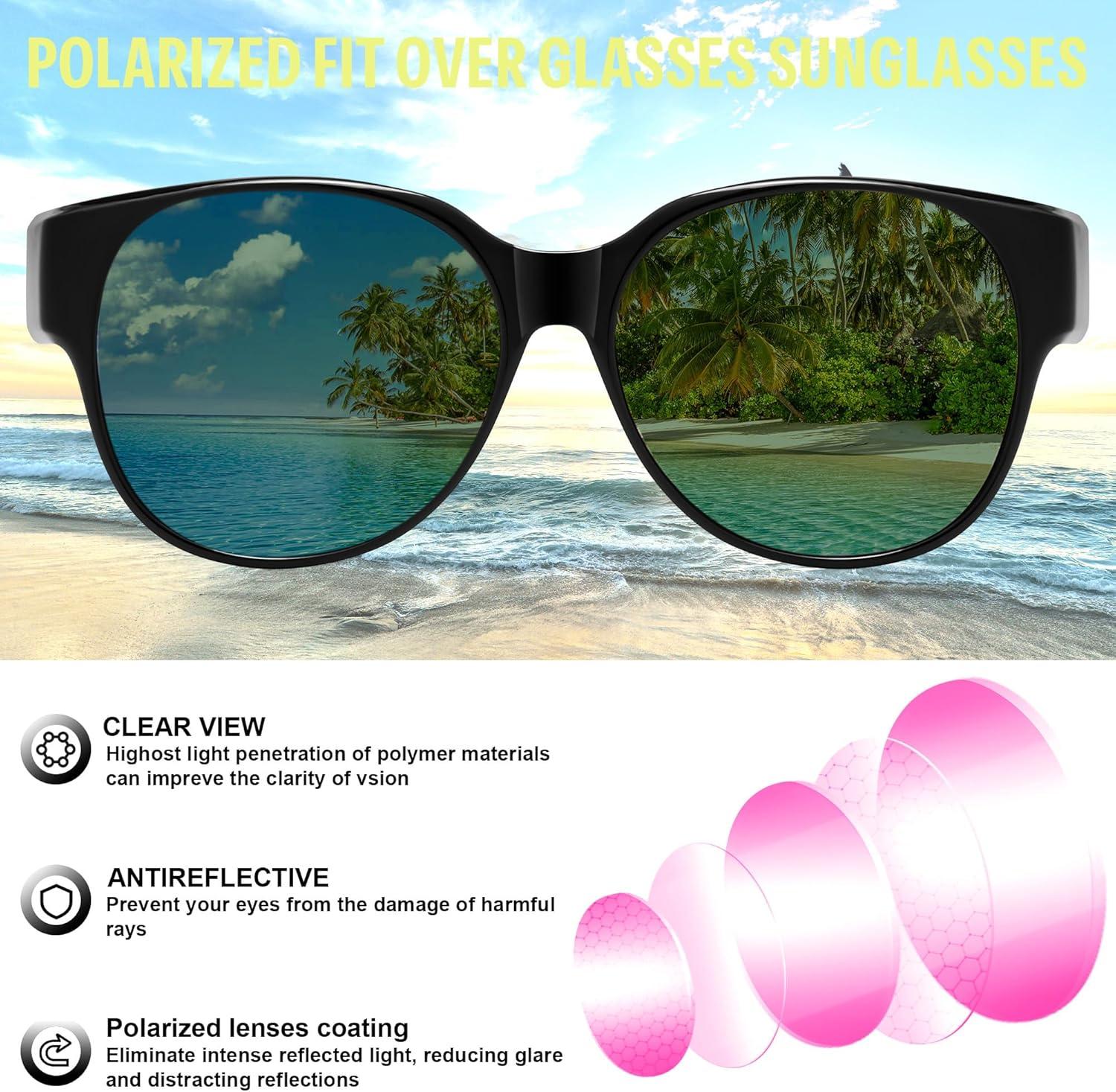 image:imageFEISEDY Fit Over Glasses Polarized Sunglasses UV400 Protection for Driving amp Outdoor Activities B0328Black Frame Pink Mirror Lens