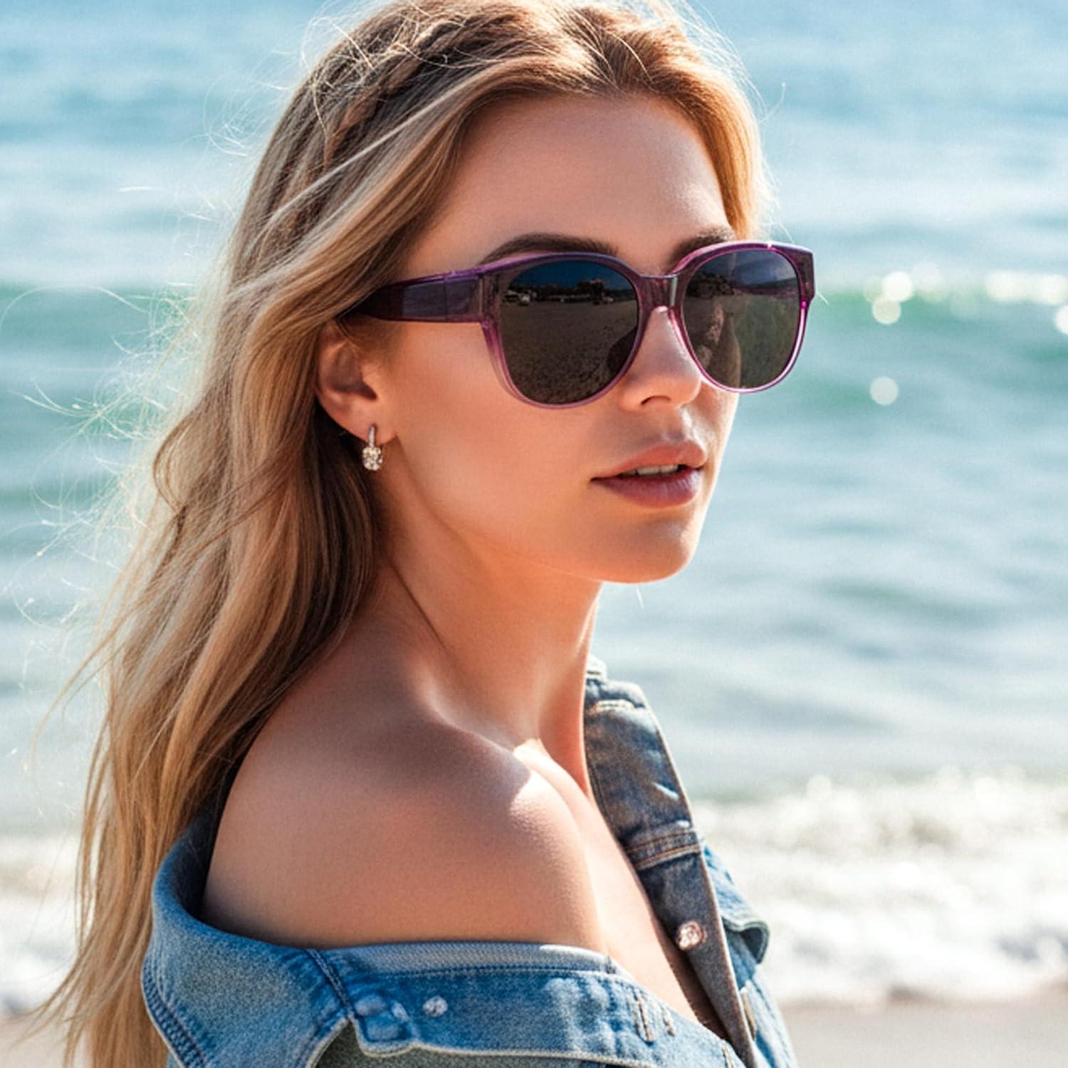 image:imageFEISEDY Fit Over Glasses Polarized Sunglasses UV400 Protection for Driving amp Outdoor Activities B0328Gradual Purple Frame Grey Lens