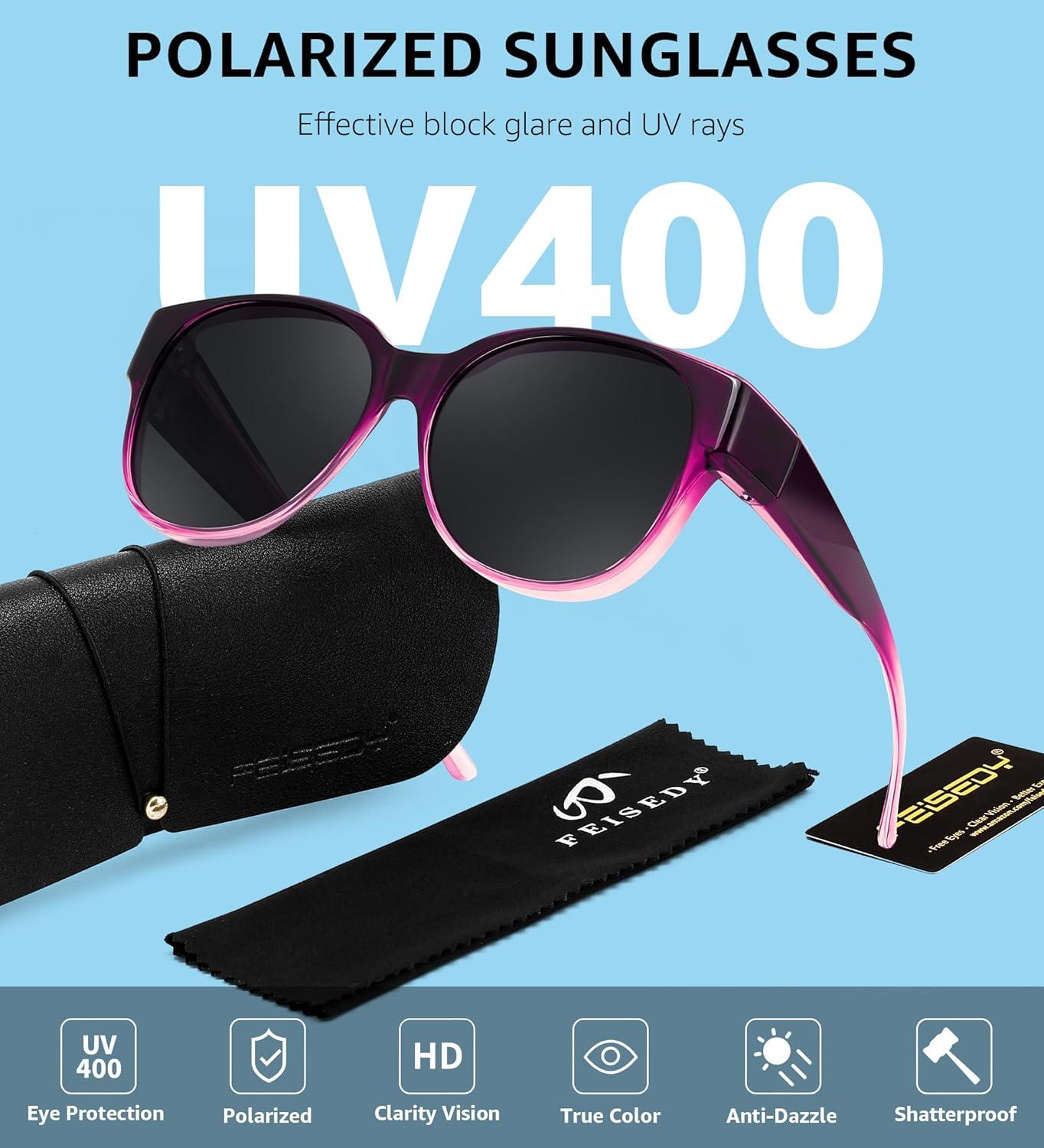 image:imageFEISEDY Fit Over Glasses Polarized Sunglasses UV400 Protection for Driving amp Outdoor Activities B0328Gradual Purple Frame Grey Lens