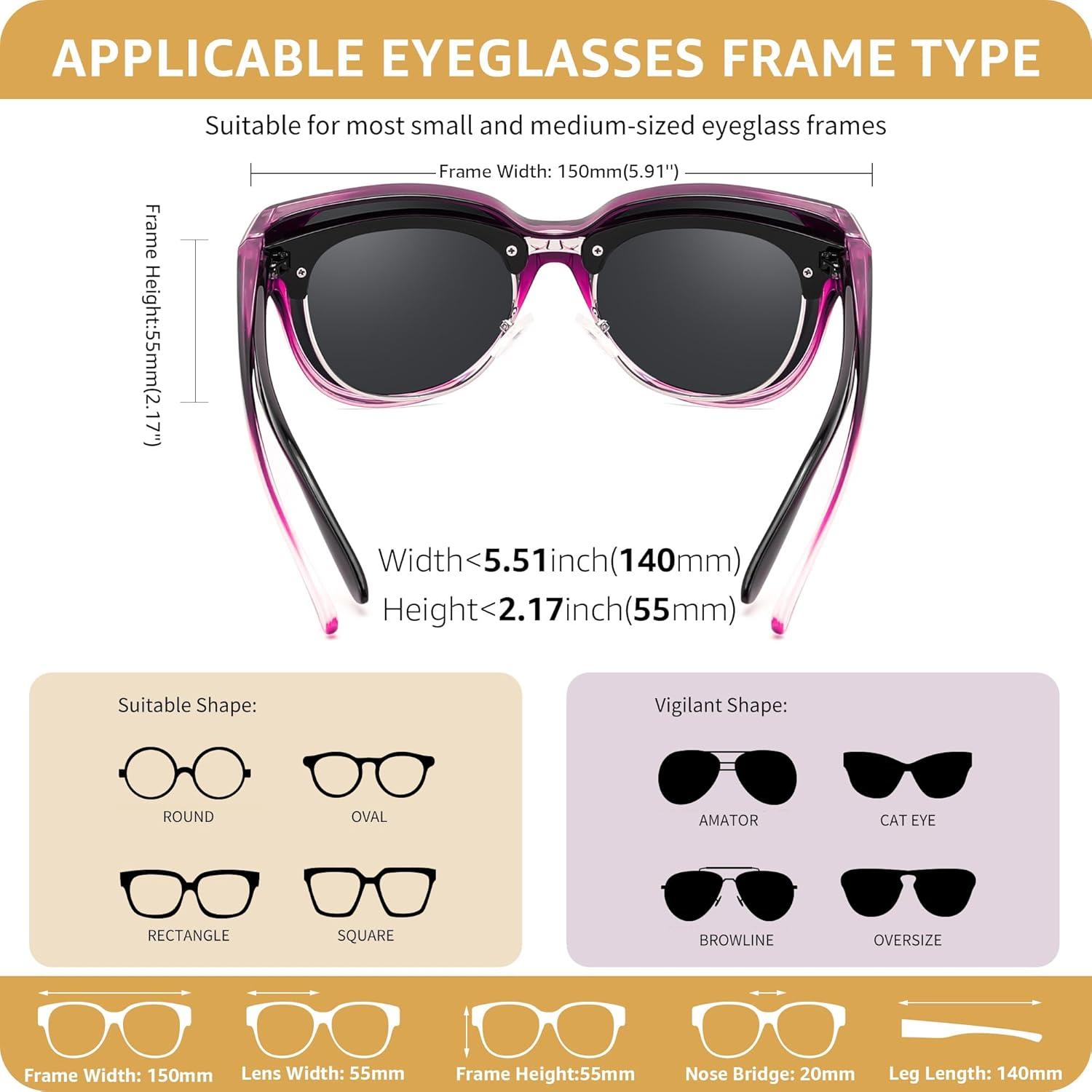 image:imageFEISEDY Fit Over Glasses Polarized Sunglasses UV400 Protection for Driving amp Outdoor Activities B0328Gradual Purple Frame Grey Lens