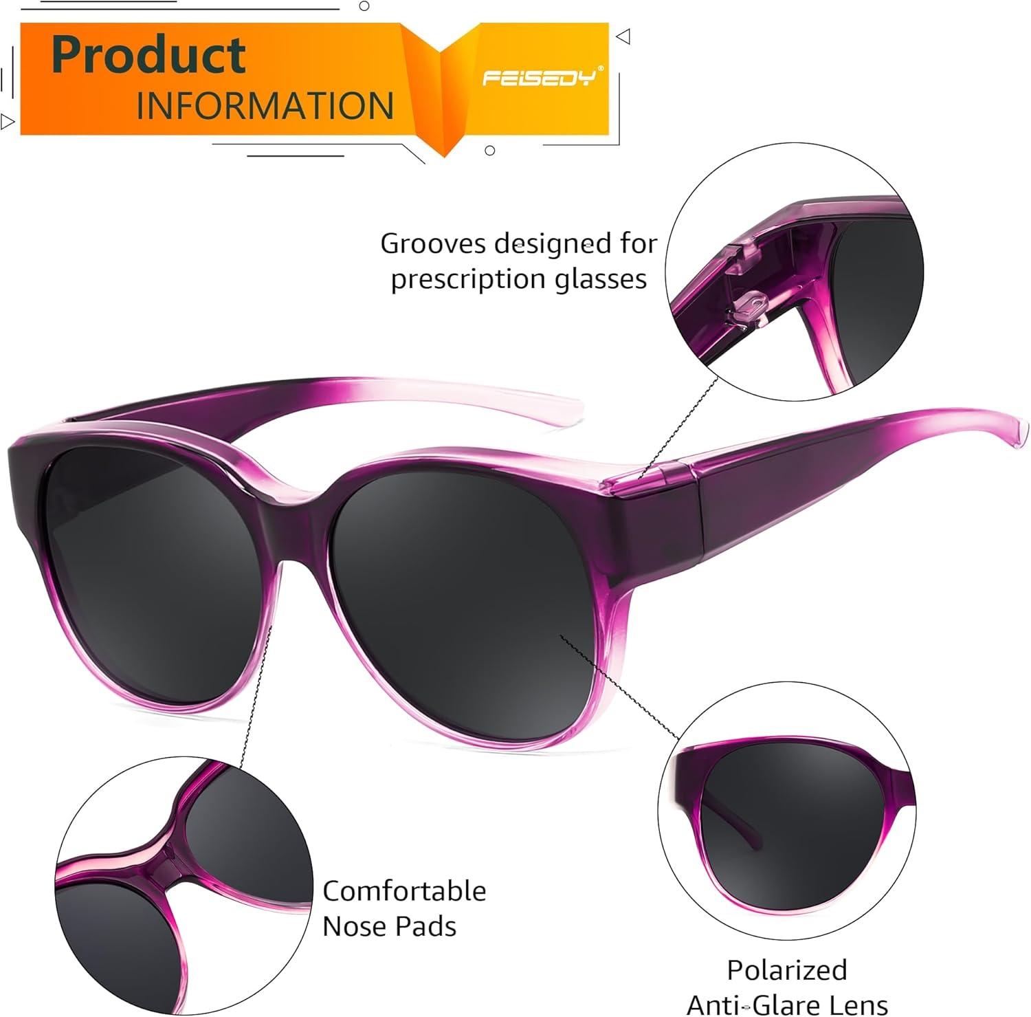 image:imageFEISEDY Fit Over Glasses Polarized Sunglasses UV400 Protection for Driving amp Outdoor Activities B0328Gradual Purple Frame Grey Lens