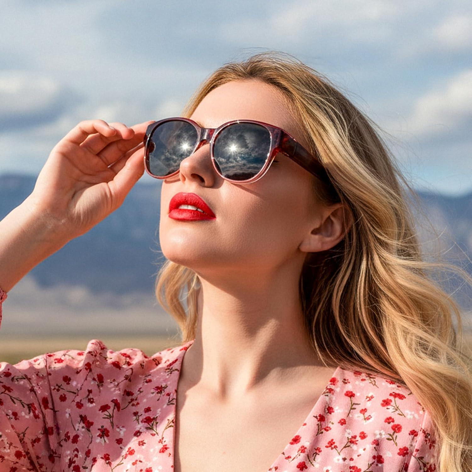 image:imageFEISEDY Fit Over Glasses Polarized Sunglasses UV400 Protection for Driving amp Outdoor Activities B0328Gradual Red Frame Grey Lens