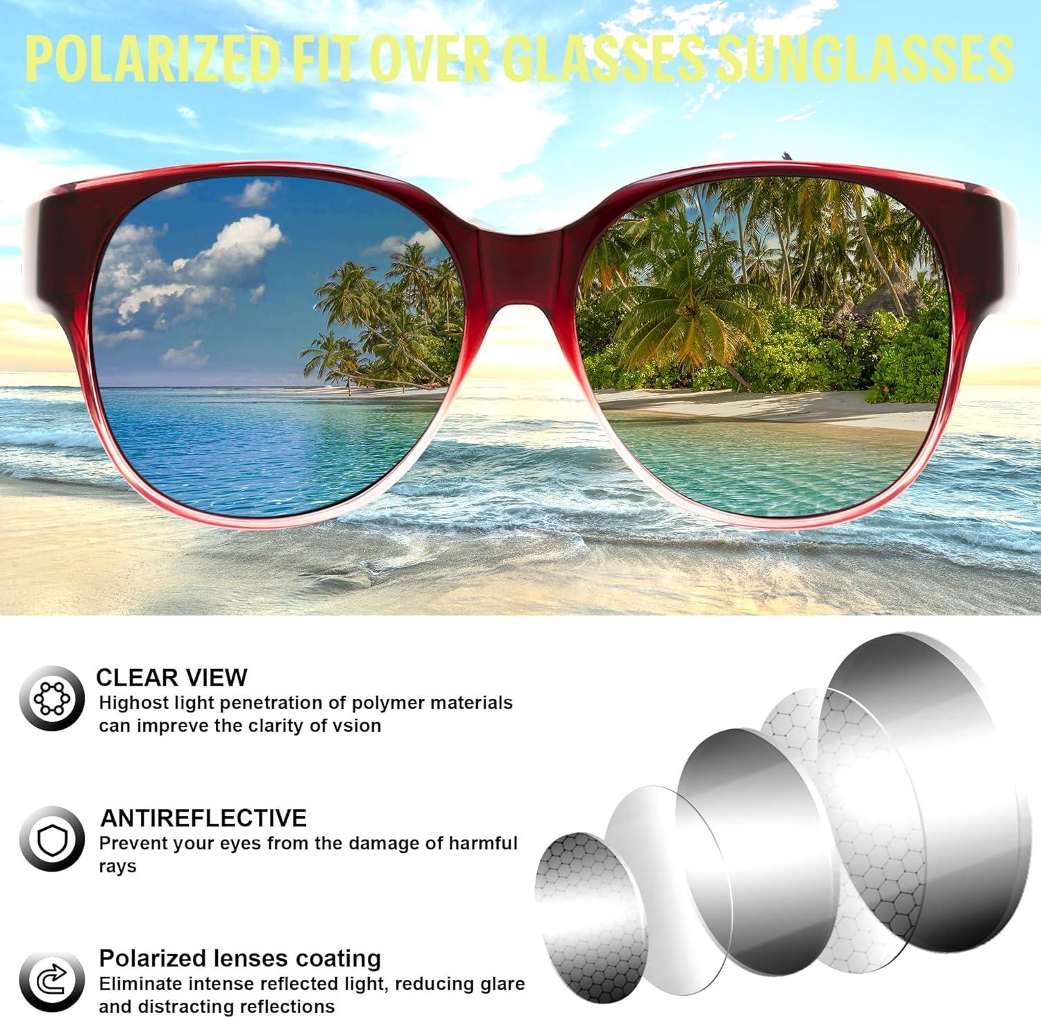 image:imageFEISEDY Fit Over Glasses Polarized Sunglasses UV400 Protection for Driving amp Outdoor Activities B0328Gradual Red Frame Grey Lens
