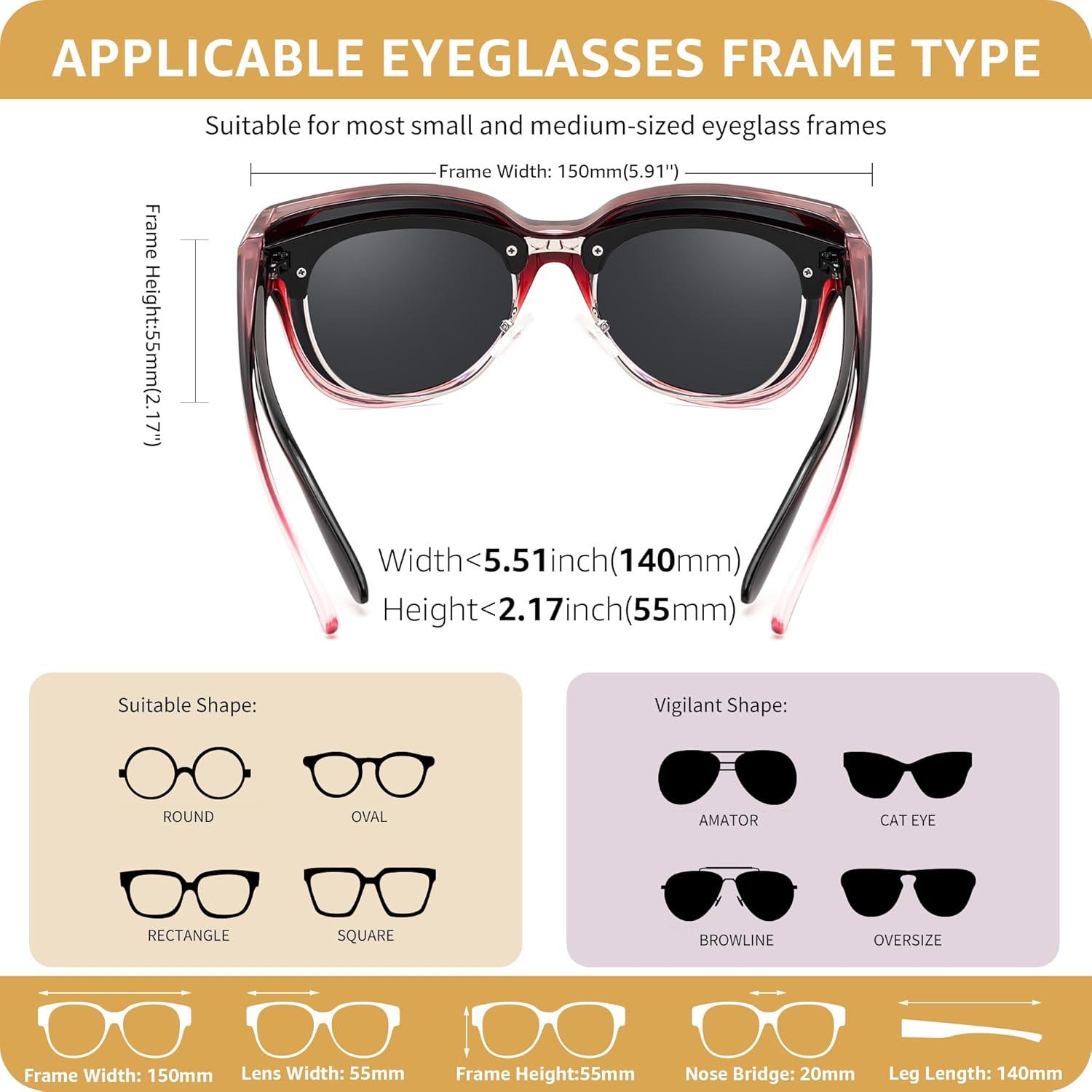 image:imageFEISEDY Fit Over Glasses Polarized Sunglasses UV400 Protection for Driving amp Outdoor Activities B0328Gradual Red Frame Grey Lens