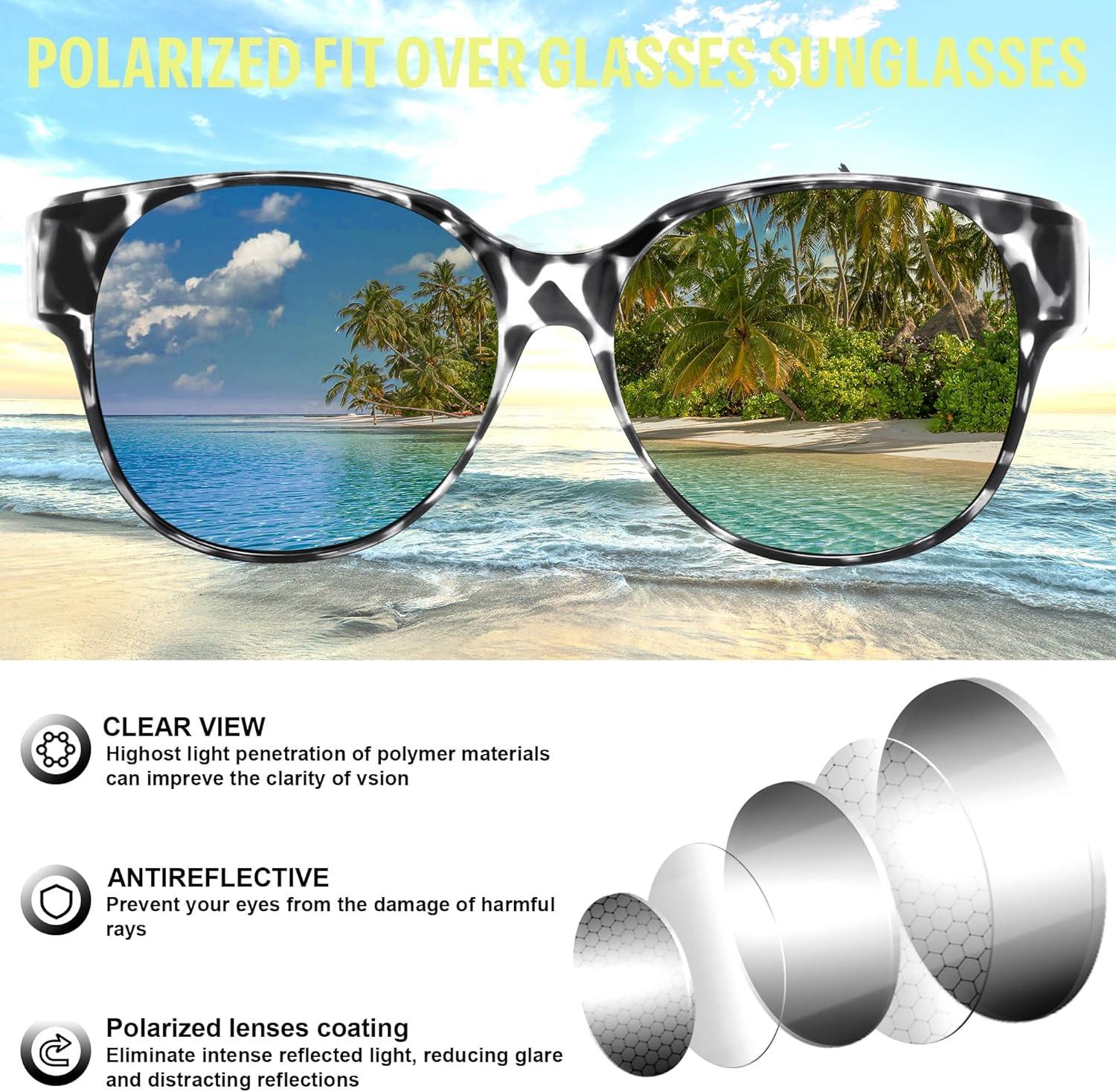 image:imageFEISEDY Fit Over Glasses Polarized Sunglasses UV400 Protection for Driving amp Outdoor Activities B0328Grey Leopard Frame Grey Lens
