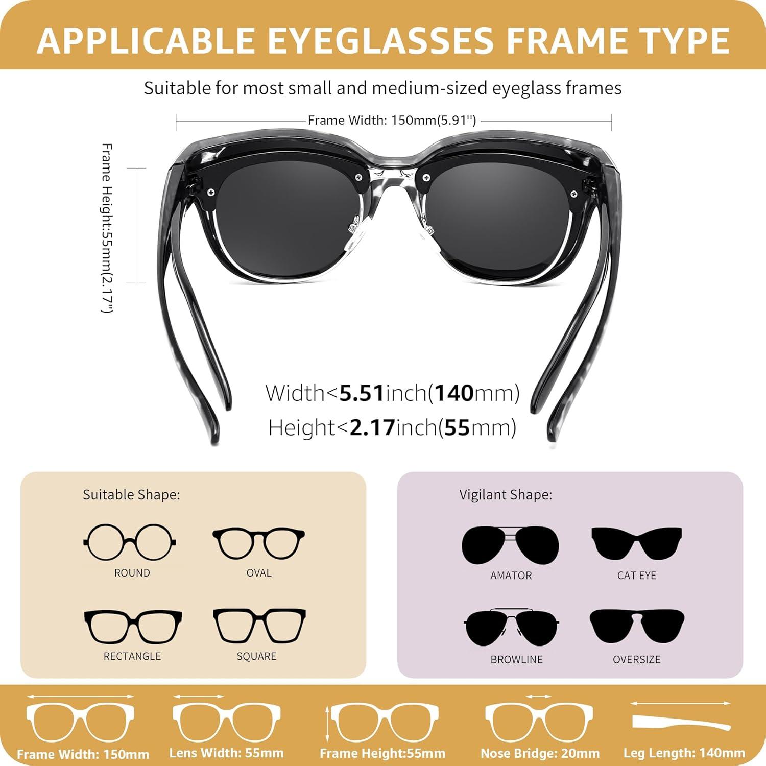 image:imageFEISEDY Fit Over Glasses Polarized Sunglasses UV400 Protection for Driving amp Outdoor Activities B0328Grey Leopard Frame Grey Lens