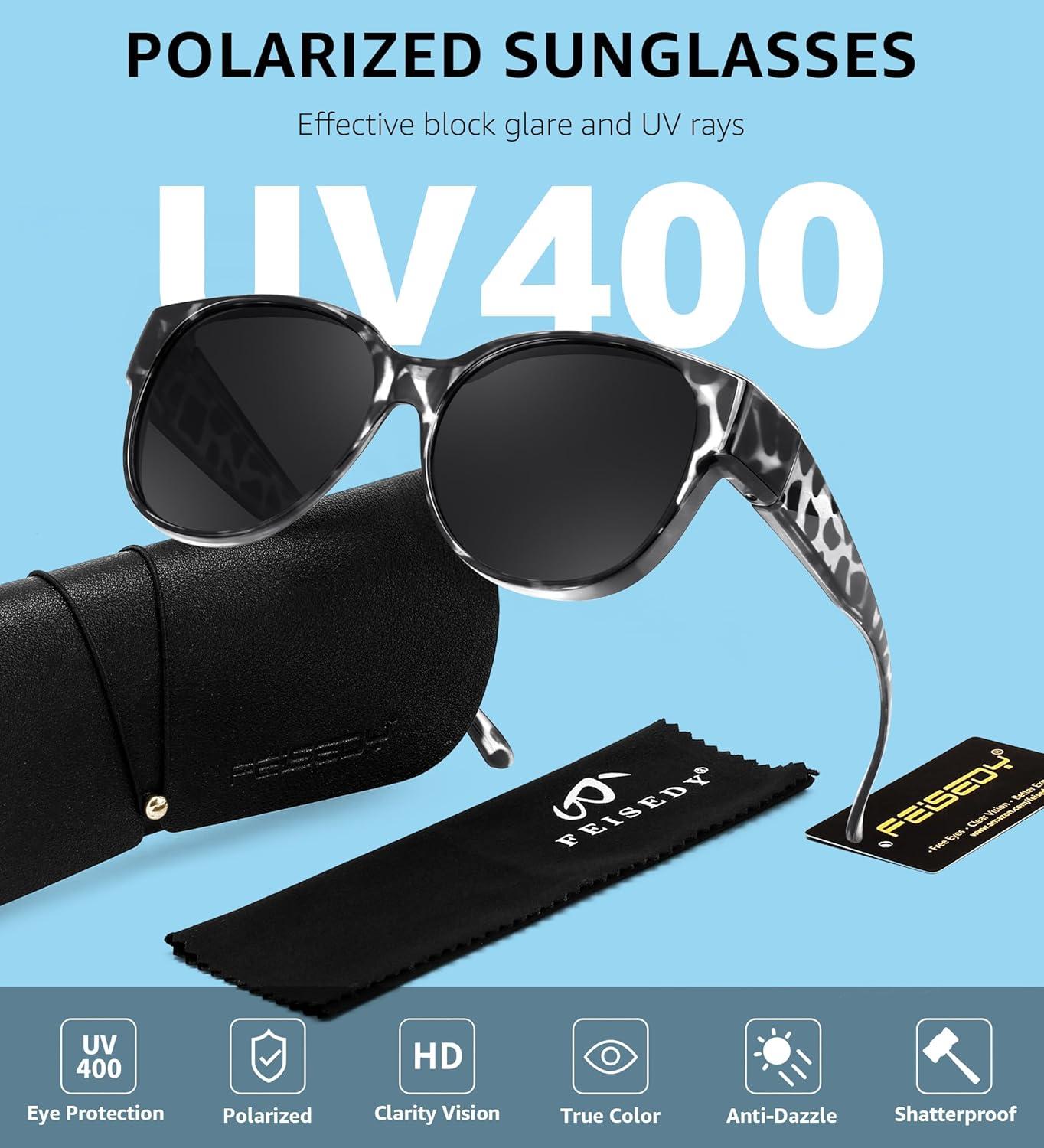 image:imageFEISEDY Fit Over Glasses Polarized Sunglasses UV400 Protection for Driving amp Outdoor Activities B0328Grey Leopard Frame Grey Lens