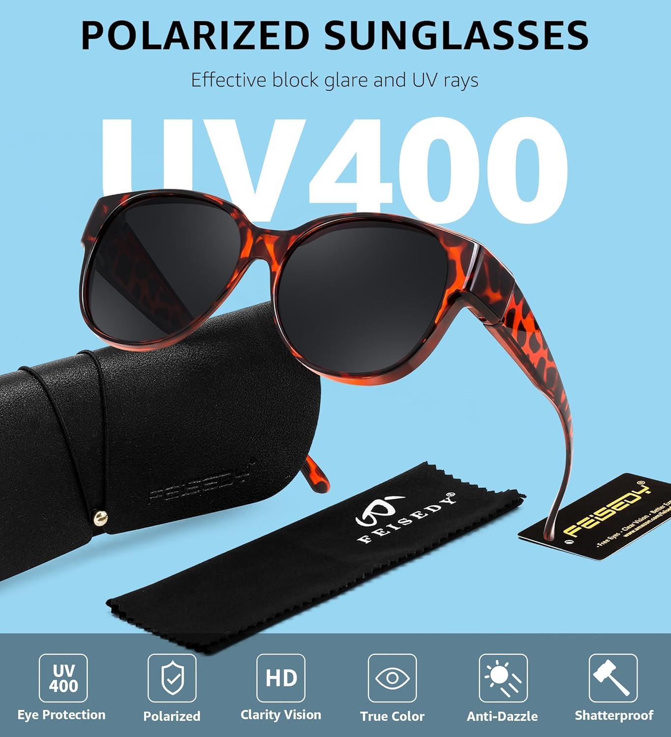 image:imageFEISEDY Fit Over Glasses Polarized Sunglasses UV400 Protection for Driving amp Outdoor Activities B0328Leopard Frame Grey Lens
