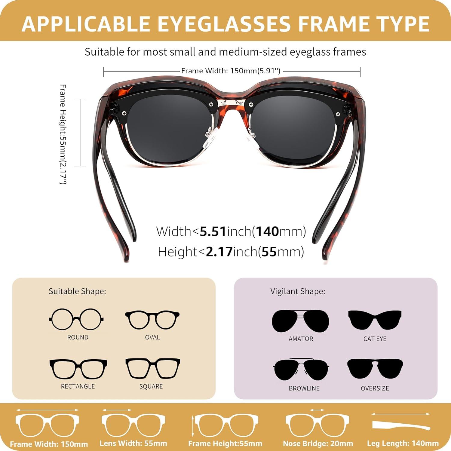 image:imageFEISEDY Fit Over Glasses Polarized Sunglasses UV400 Protection for Driving amp Outdoor Activities B0328Leopard Frame Grey Lens