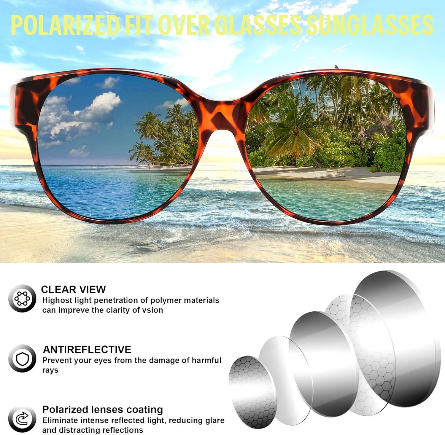 image:imageFEISEDY Fit Over Glasses Polarized Sunglasses UV400 Protection for Driving amp Outdoor Activities B0328Leopard Frame Grey Lens