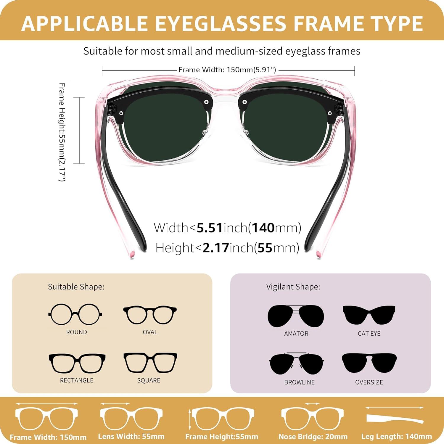 image:imageFEISEDY Fit Over Glasses Polarized Sunglasses UV400 Protection for Driving amp Outdoor Activities B0328Transparent Pink Frame Pink Mirror Lens