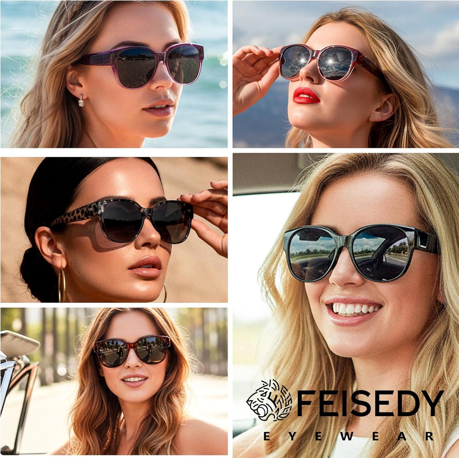 image:imageFEISEDY Fit Over Glasses Polarized Sunglasses UV400 Protection for Driving amp Outdoor Activities B0328Transparent Pink Frame Pink Mirror Lens