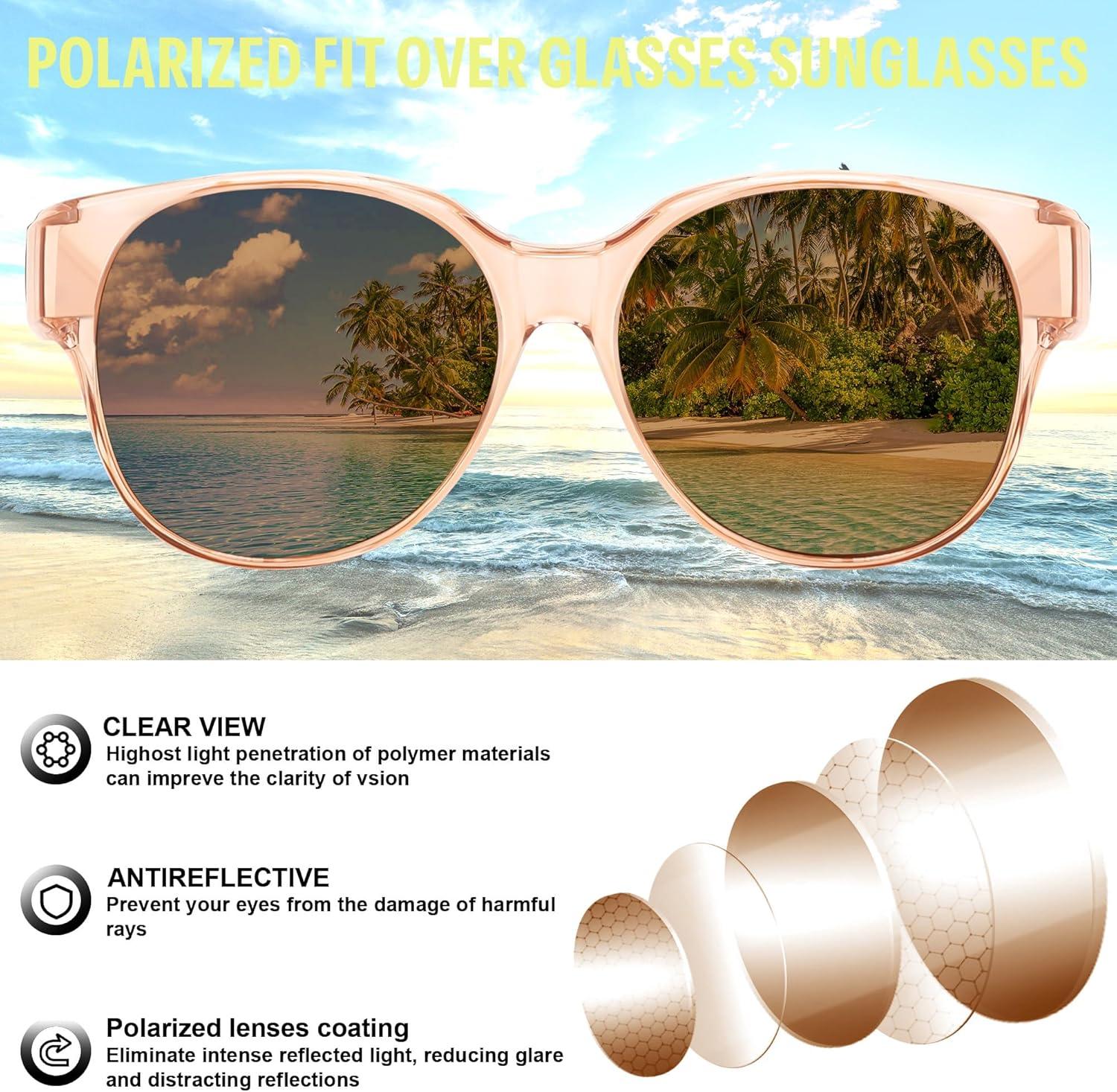 image:imageFEISEDY Fit Over Glasses Polarized Sunglasses UV400 Protection for Driving amp Outdoor Activities B0328Transparent Tea Frame Tea Lens