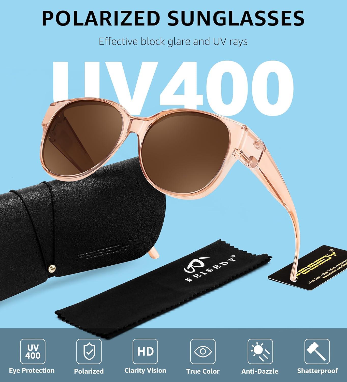 image:imageFEISEDY Fit Over Glasses Polarized Sunglasses UV400 Protection for Driving amp Outdoor Activities B0328Transparent Tea Frame Tea Lens
