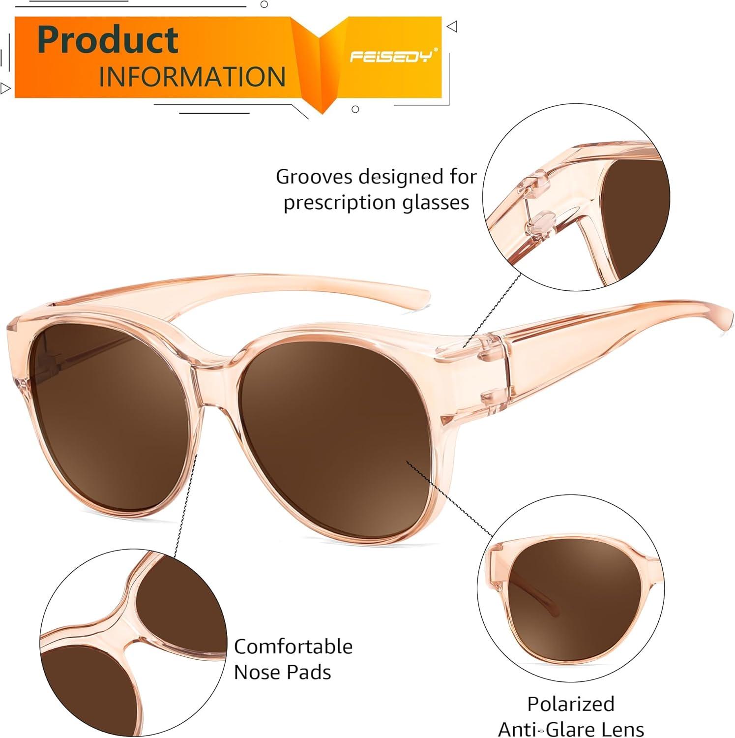 image:imageFEISEDY Fit Over Glasses Polarized Sunglasses UV400 Protection for Driving amp Outdoor Activities B0328Transparent Tea Frame Tea Lens